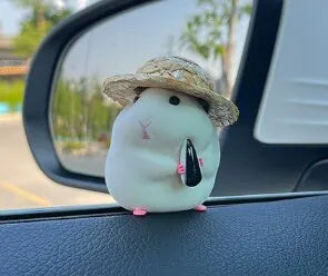 Cute Hamster with Straw Hat Car Ornament,Car Decoration Auto Interior Dashboard Accessories