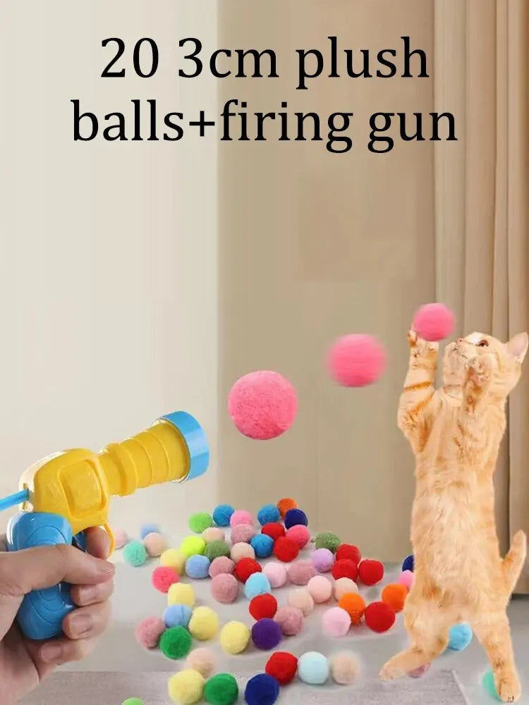 1 Set Cat Toy Interactive High Fun Toy Gun 20PCS Plush Ball Launches Quiet High Bounce Ball To Tease The Cat