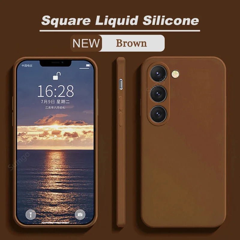 New Square Liquid Silicone Case For Samsung Galaxy S24 S23 S22 S21 S20 Ultra Plus FE A54 A53 A52 A73 5G 4G Shockproof Soft Cover