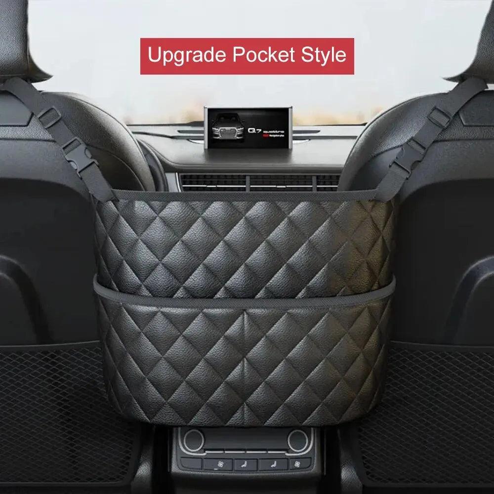 Car Middle Seat Storage Net Large Capacity Leather Bag Seat Back Storage Bag Car Chair Back Supplies Storage Goods Hanging Bag