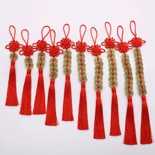 Lucky Charms Mascot Chinese manual Knot Prosperity Ancient Fengshui Good Fortune CHING Protection Home Car Decor Copper Coins