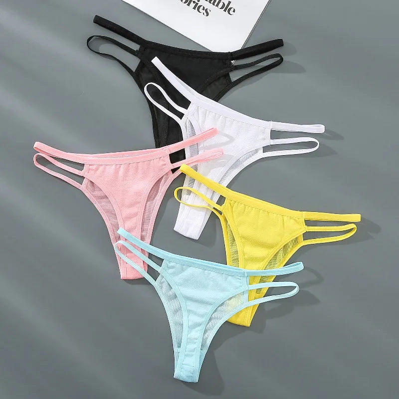 Classic Fashion Thong Bright Solid Color Sexy Women Underwear Low Waisted Breathable Cool Tangas Transparent Slim Fit Lingerie