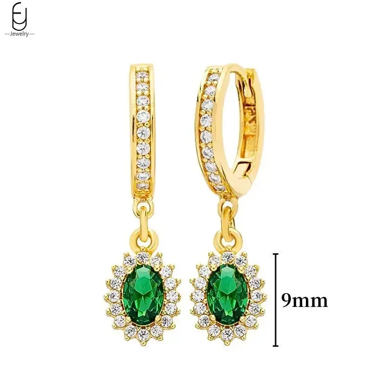 925 Sterling Silver Needle Green Zircon Gold Earrings Heart Hoop Earrings for Women Delicate Stud Earrings Luxury Jewelry Gifts