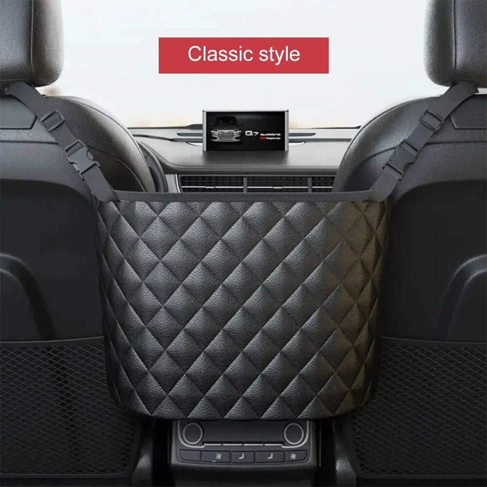 Car Middle Seat Storage Net Large Capacity Leather Bag Seat Back Storage Bag Car Chair Back Supplies Storage Goods Hanging Bag