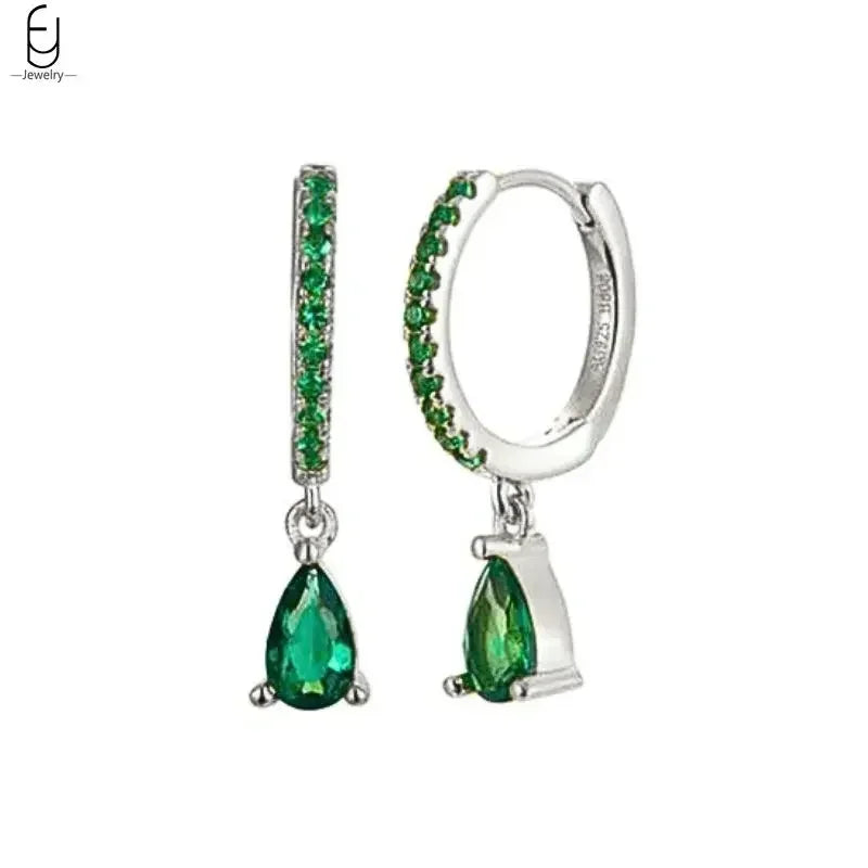 925 Sterling Silver Needle Green Zircon Gold Earrings Heart Hoop Earrings for Women Delicate Stud Earrings Luxury Jewelry Gifts