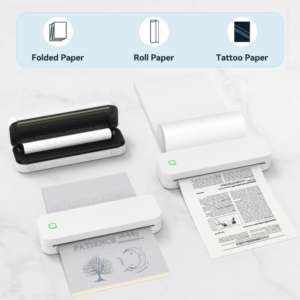 Portable A4 Thermal Printer Inkless Bluetooth Photo PDF Document Printer Memo Note Tattoo Print Wireless Tattoo Stencil Printer