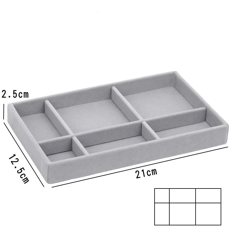 Grey Flannel Jewelry Storage Box Household Drawer Earrings Necklace Ring Tray Head Rope Ear Clip Display Storage Tray Box New