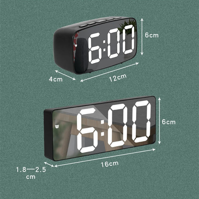 Digital Alarm Clock Large Mirrored LED Display with Snooze Dim Mode Beside Desk Clock for Bedroom Office Electronic Alarm Clock