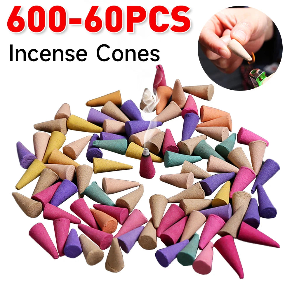 600-60PCS Mixed Waterfall Smoke Backflow Incense Cone Incense Cone Lavender Multi-scented For Places Tea Room Yoga Room Bedroom