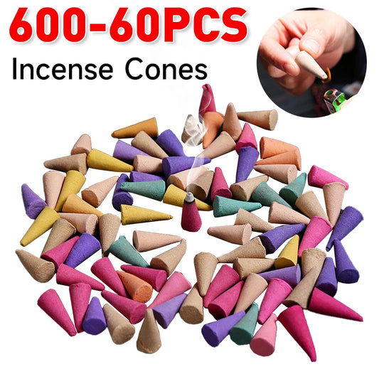 600-60PCS Mixed Waterfall Smoke Backflow Incense Cone Incense Cone Lavender Multi-scented For Places Tea Room Yoga Room Bedroom