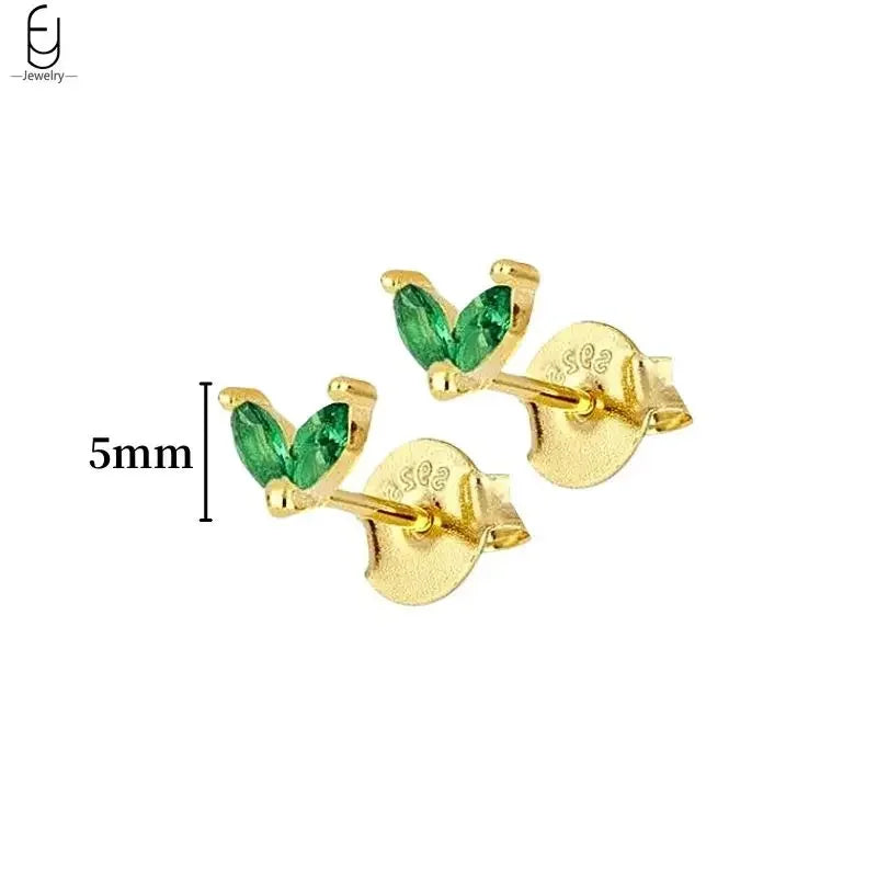 925 Sterling Silver Needle Green Zircon Gold Earrings Heart Hoop Earrings for Women Delicate Stud Earrings Luxury Jewelry Gifts