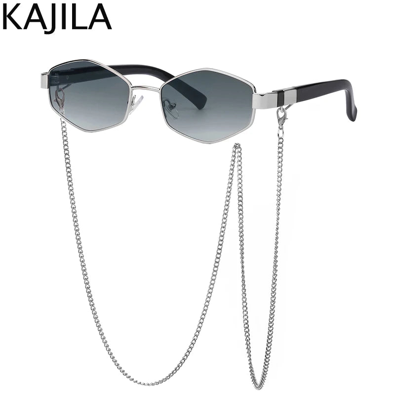 Sexy Small Frame Hexagon Sunglasses Women With Chain 2024 Luxury Brand Designer Punk Sun Glasses For Ladies Shades Gafas De Sol