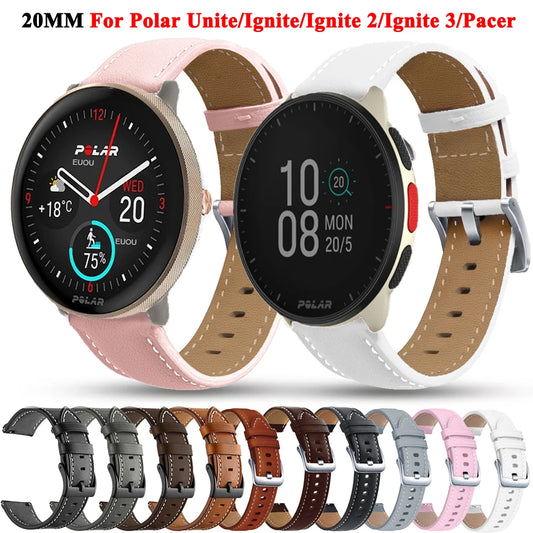 20 毫米智能手表表带适用于 Polar Pacer 腕带适用于 Polar Unite/Ignite/Ignite 2/Ignite 3 运动皮革表带手链表带