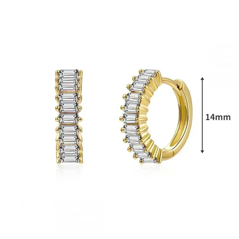 Women's 925 Sterling Silver Ear Needle Crystal Zircon Water Droplets Stud Hoop Gold Huggie Earrings Premium Luxury Party Jewelry