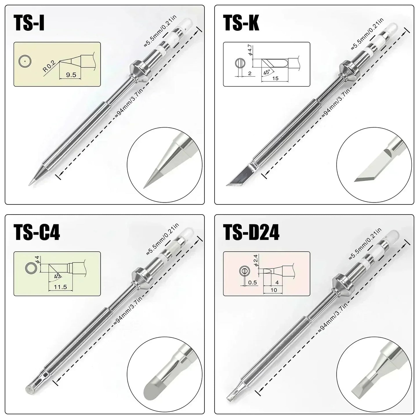 Pine64 TS100 TS101 Soldering Iron Tips Replacement Various Models of Pinecil Electric Soldering Iron Tip TS Series BC2 ILS C4 KU