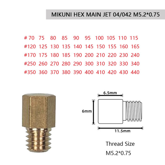 For MIKUNI VM TM TMX 10Pcs Main Jets Carburetor 4/042 Scooter Injectors Nozzle Size 70-440 Pocket Tuner Large Hex Type gicleur