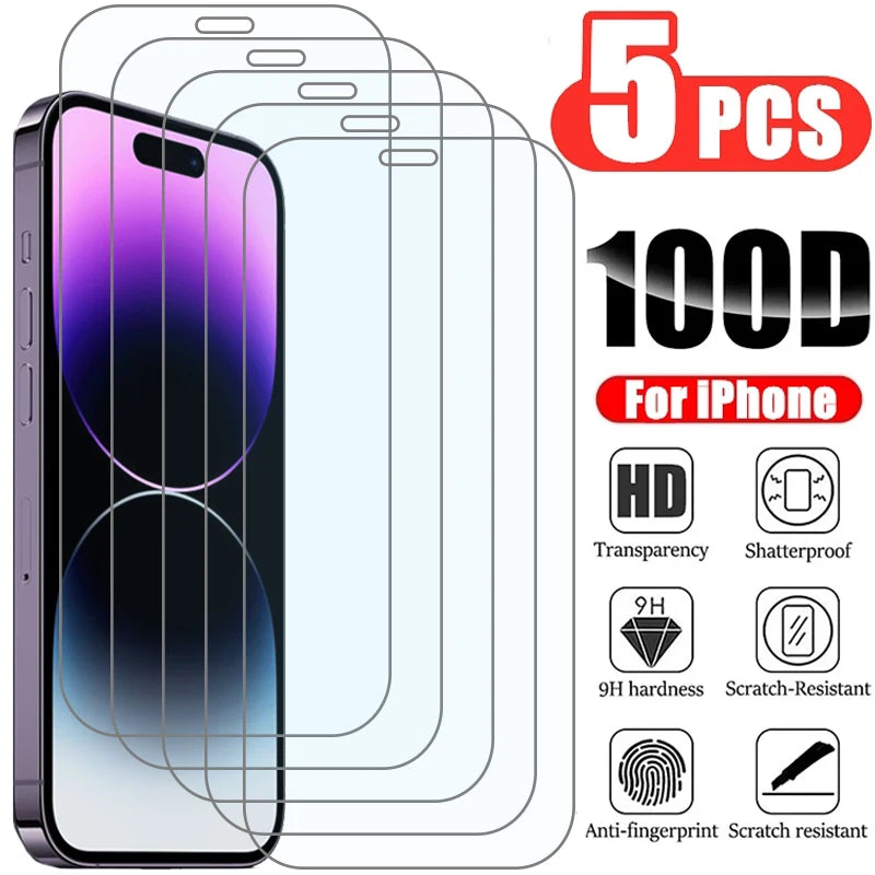 5PCS Tempered Glass for iPhone 11 12 13 Pro XR X XS Max Screen Protector on for iPhone 14 Pro Max Mini 7 8 6 6S Plus 5S SE Glass