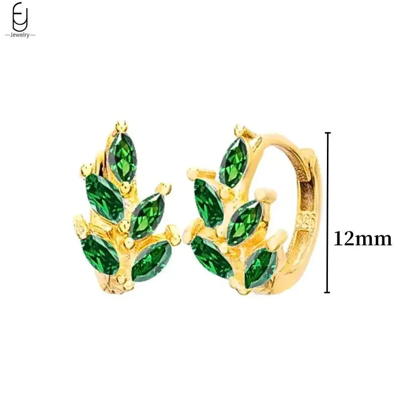 925 Sterling Silver Needle Green Zircon Gold Earrings Heart Hoop Earrings for Women Delicate Stud Earrings Luxury Jewelry Gifts