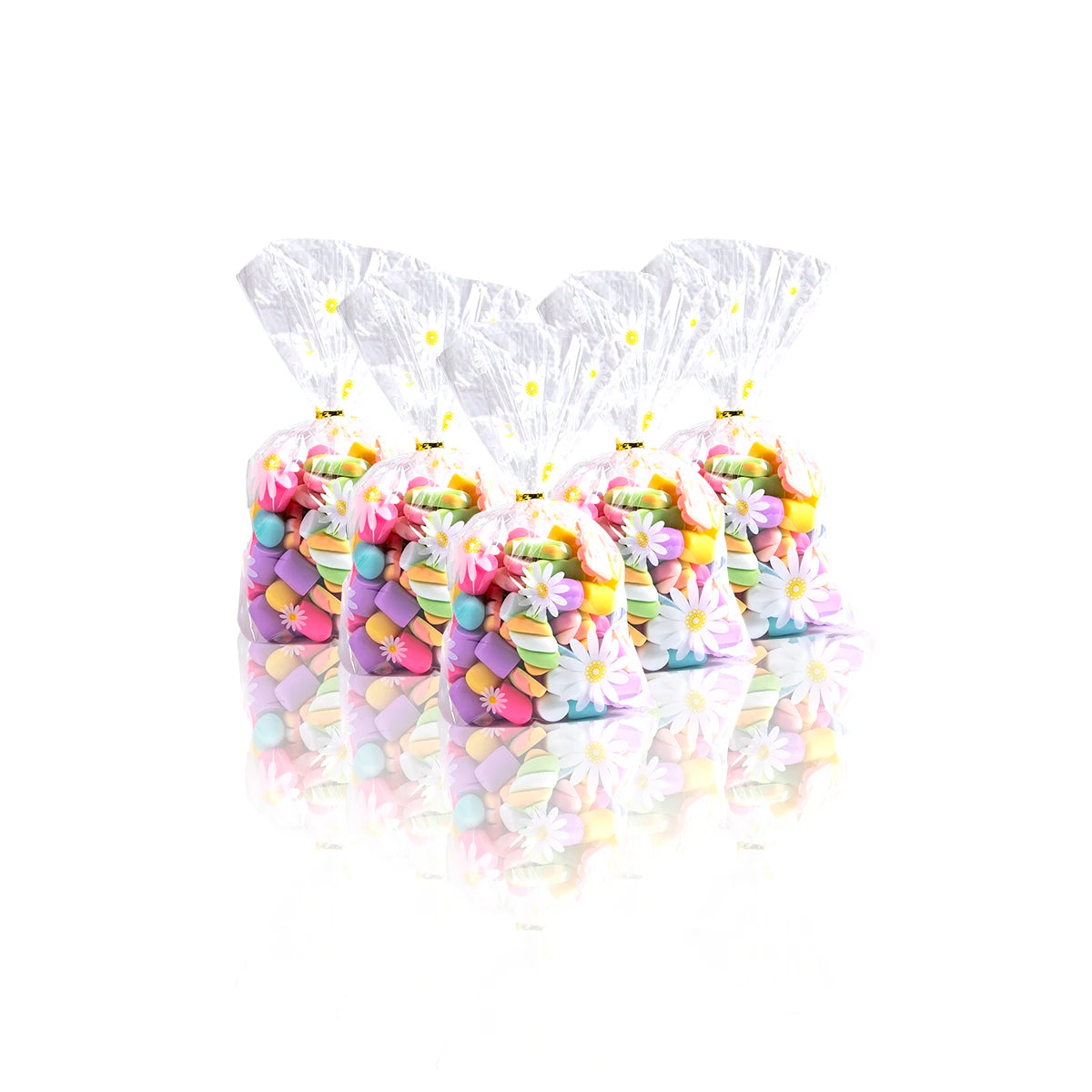50pcs Daisy Candy Bags Transparent Flower Biscuits Baking Packaging Bag Wedding Birthday Party DIY Gifts Wrapping Supplies