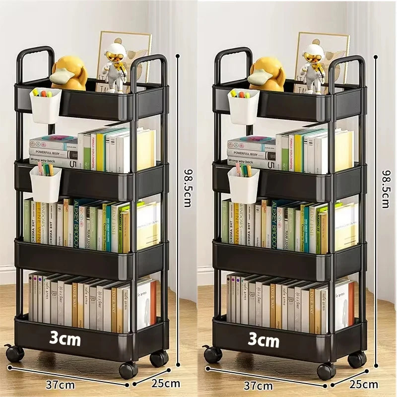 Bookshelf Storage Trolley Mobile Kitchen Organizer Cart With Wheels Multi-Layer Bathroom Shelves Household Snacks Storage Rack