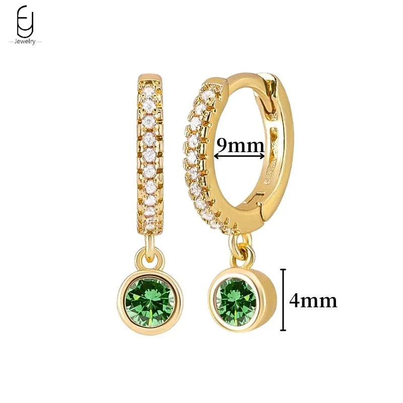 925 Sterling Silver Needle Green Zircon Gold Earrings Heart Hoop Earrings for Women Delicate Stud Earrings Luxury Jewelry Gifts