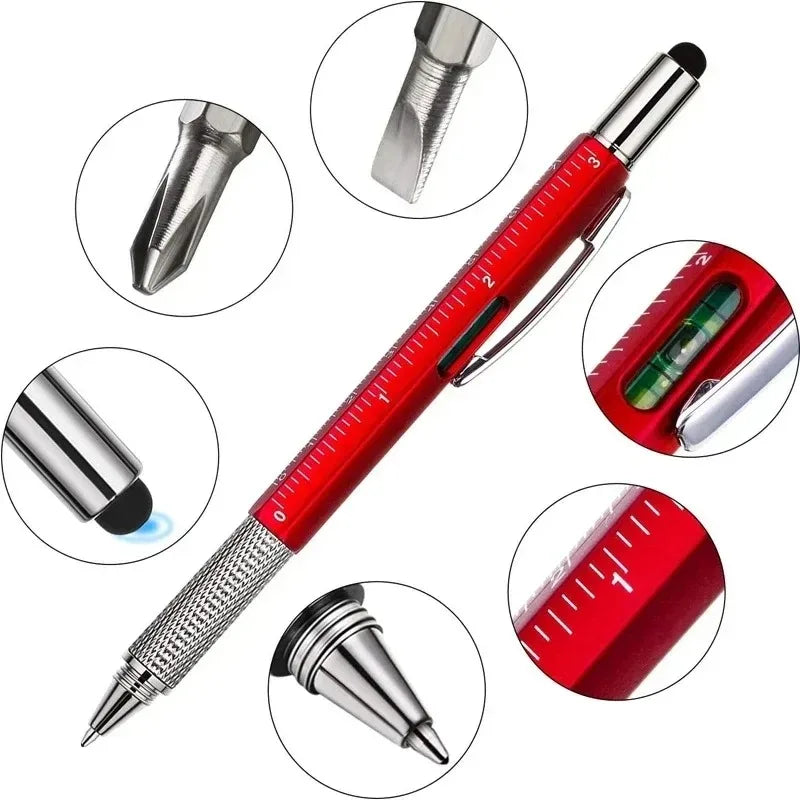 7-in-1 Multifunctional Screen Touch Ballpoint Pen Capacitive Pen with Screwdriver Scale Level Pens Gadgets Construction Tools