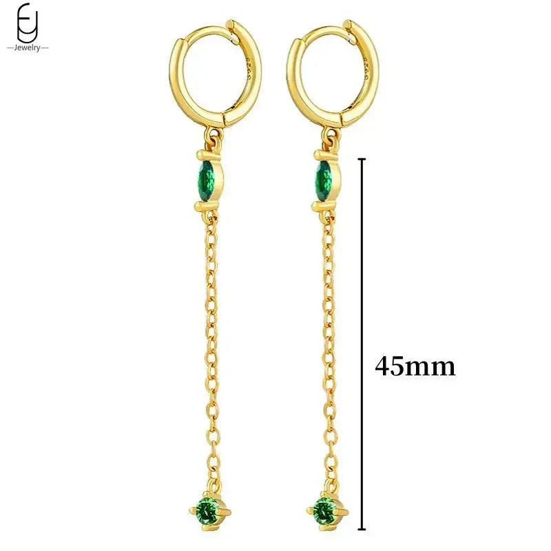 925 Sterling Silver Needle Green Zircon Gold Earrings Heart Hoop Earrings for Women Delicate Stud Earrings Luxury Jewelry Gifts