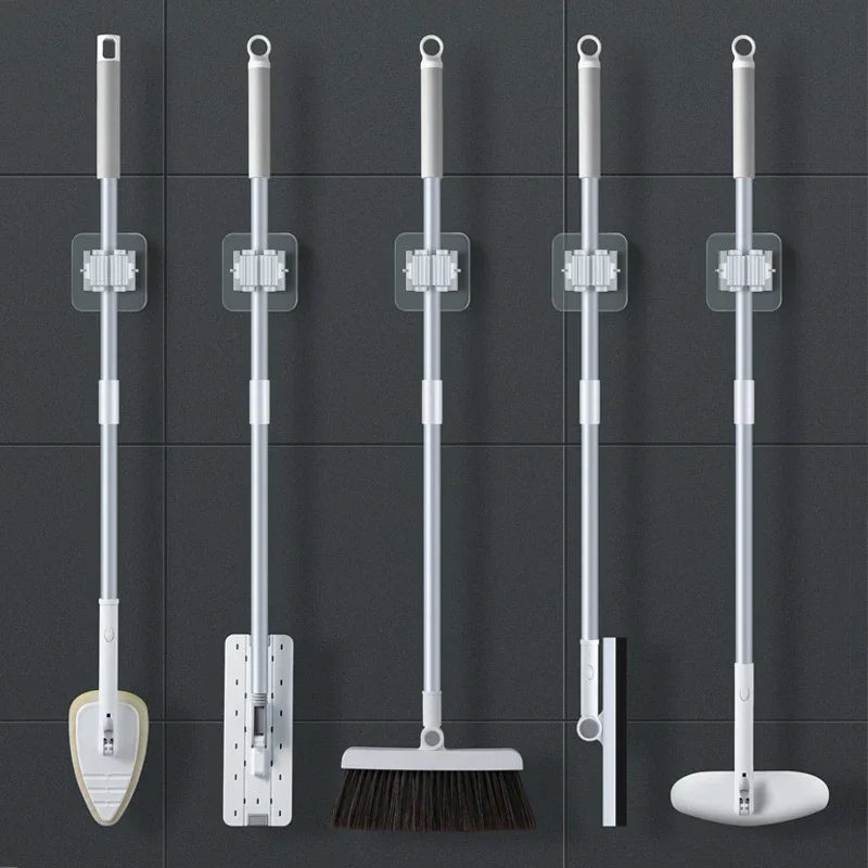 Mop Storage Storage Rack Bathroom Suction Hanging Pipe Traceless Mop Clip Broom Hanger Wall-Mounted Waterproof Mop Rack