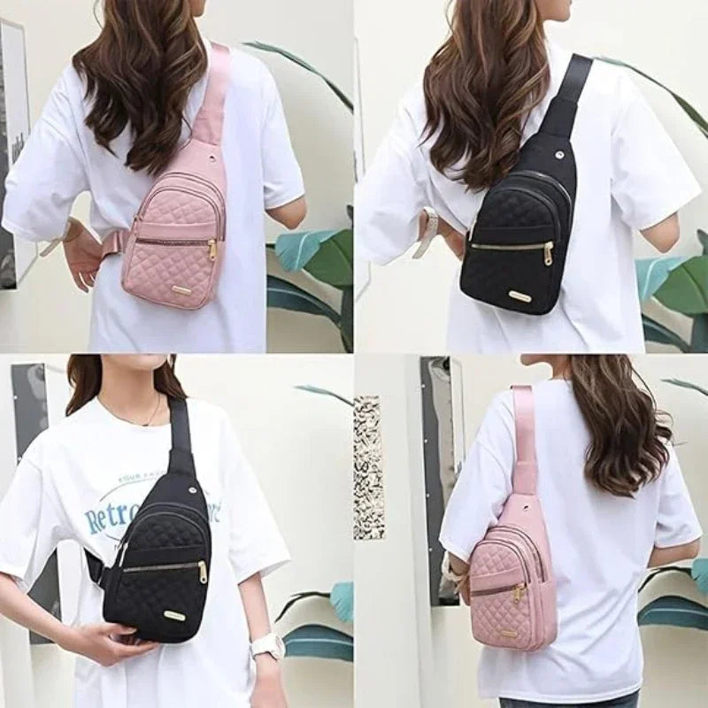 Women Pink Chest Bag 2024 Ladies Waterproof White Chest Backpack Shoulder Bag Oxford Cloth Crossbody Bag Cycling Sports Backpack