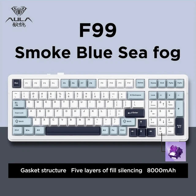 Aula F99 Gaming Mechanical Keyboard Three Mode 2.4g Wireless Bluetooth Wired Hot Swap PBT Gasket RGB For PC Laptop Gamer 99 Keys