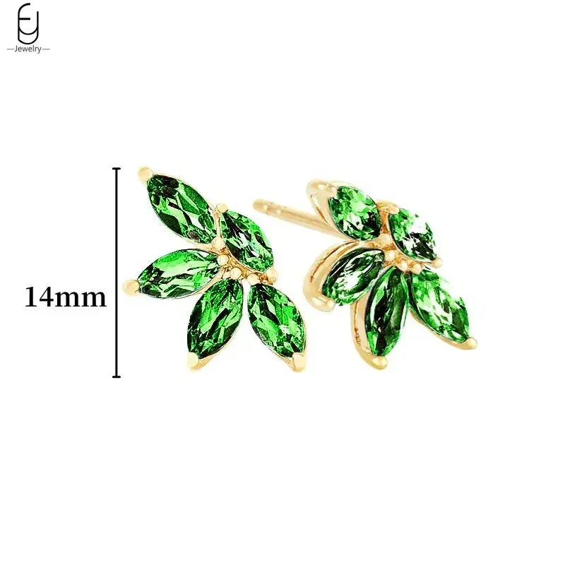 925 Sterling Silver Needle Green Zircon Gold Earrings Heart Hoop Earrings for Women Delicate Stud Earrings Luxury Jewelry Gifts