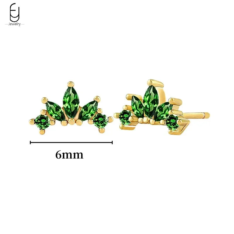 925 Sterling Silver Needle Green Zircon Gold Earrings Heart Hoop Earrings for Women Delicate Stud Earrings Luxury Jewelry Gifts