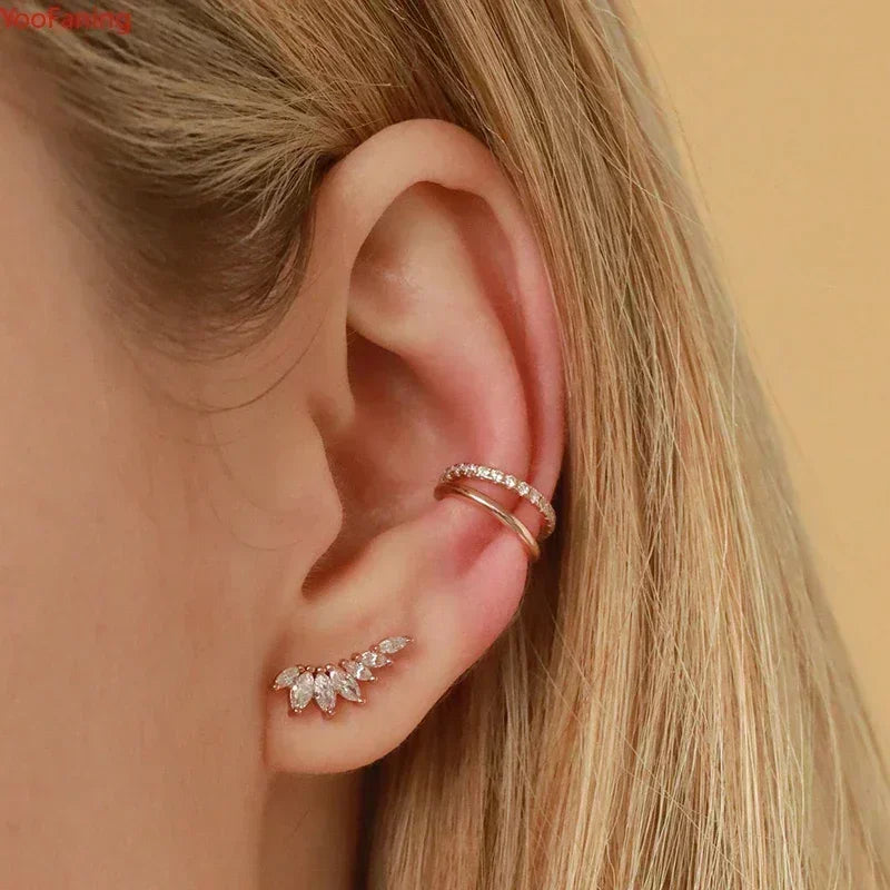 Women's 925 Sterling Silver Ear Needle Crystal Zircon Water Droplets Stud Hoop Gold Huggie Earrings Premium Luxury Party Jewelry