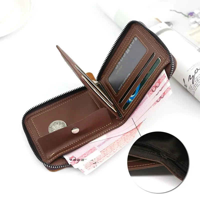 Four Seasons Unisex Retro Zipper Wallet Short Casual Classic Simple Fashion Large Capacity Card Bag Coin Storage