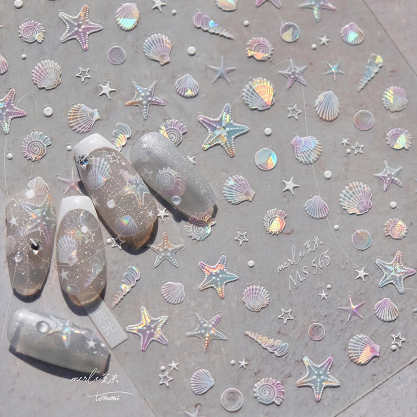 Summer Beach Ocean Shell Starfish Clams Conch Stars Sea Bubble Seasnail Soft Relief Decoration Nail Art Stickers Manicure Decals