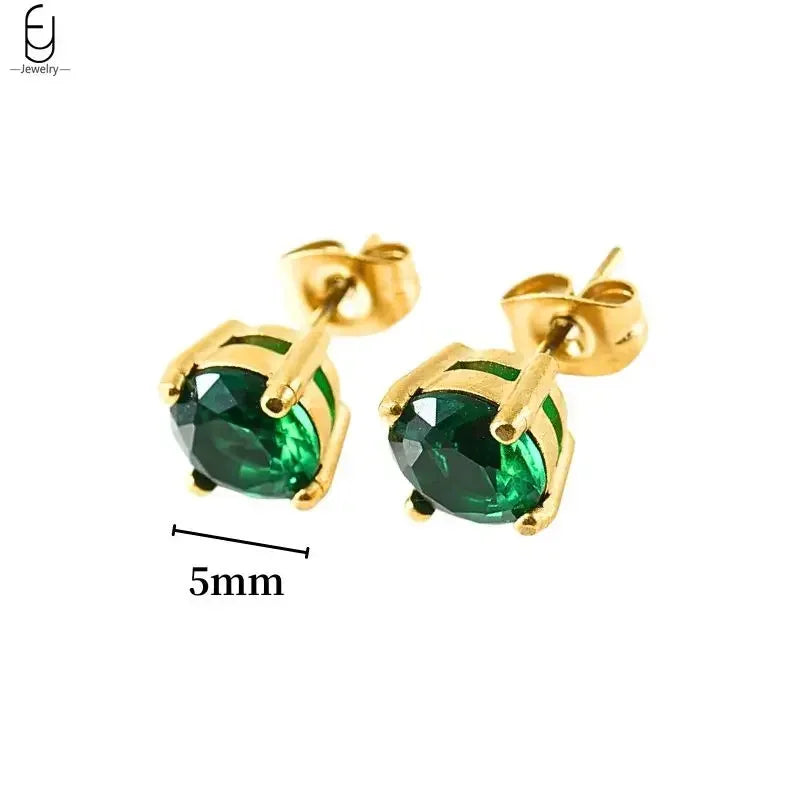 925 Sterling Silver Needle Green Zircon Gold Earrings Heart Hoop Earrings for Women Delicate Stud Earrings Luxury Jewelry Gifts