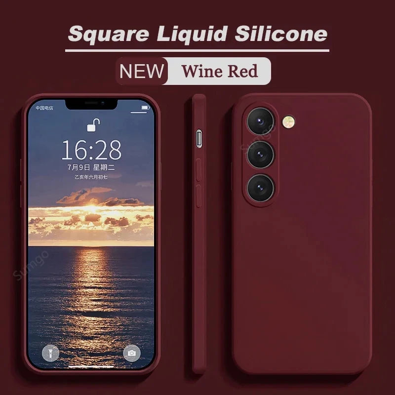 New Square Liquid Silicone Case For Samsung Galaxy S24 S23 S22 S21 S20 Ultra Plus FE A54 A53 A52 A73 5G 4G Shockproof Soft Cover