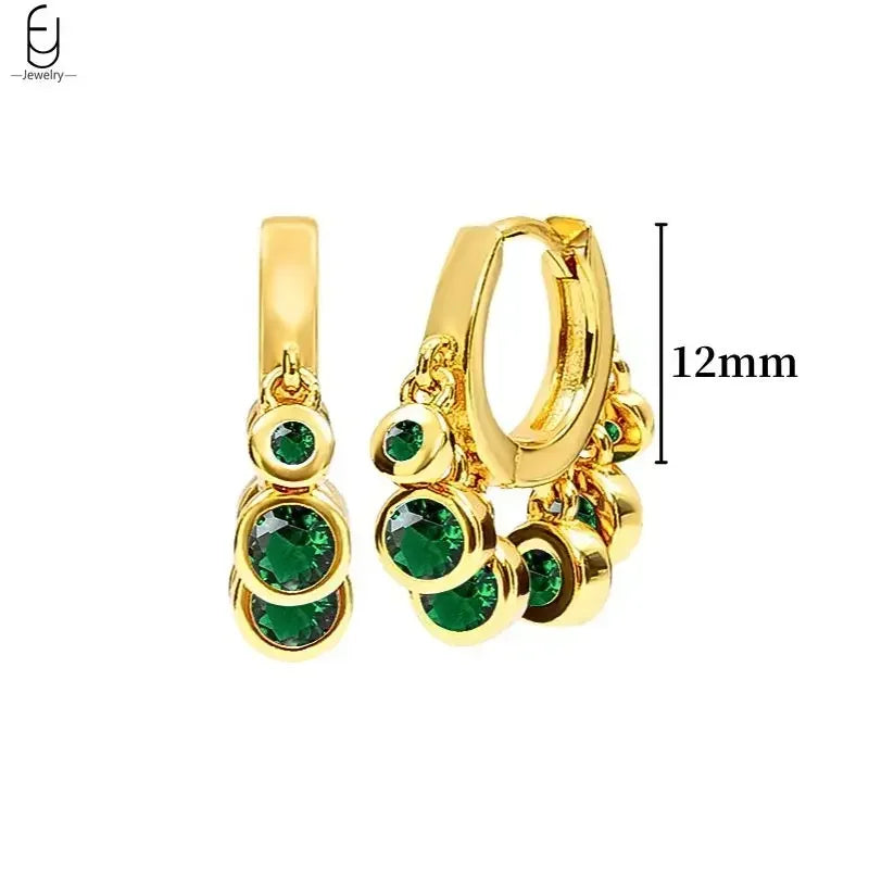 925 Sterling Silver Needle Green Zircon Gold Earrings Heart Hoop Earrings for Women Delicate Stud Earrings Luxury Jewelry Gifts