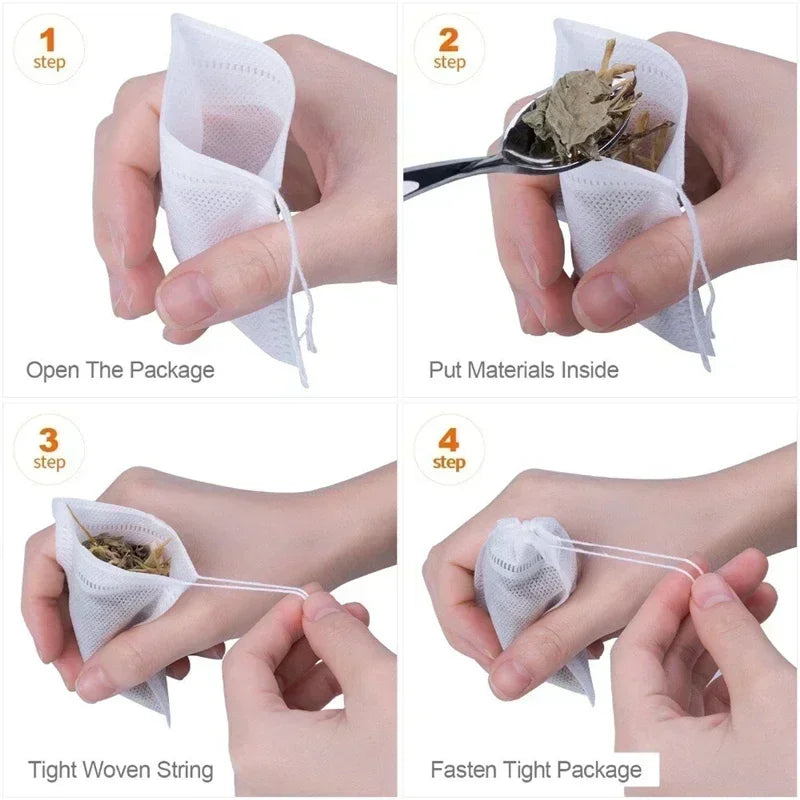 200/50PCS Disposable Tea Filter Bags Non-woven Fabric Tea Bag with Drawstring Kitchen Filter Paper for Coffee Herb Loose Tea