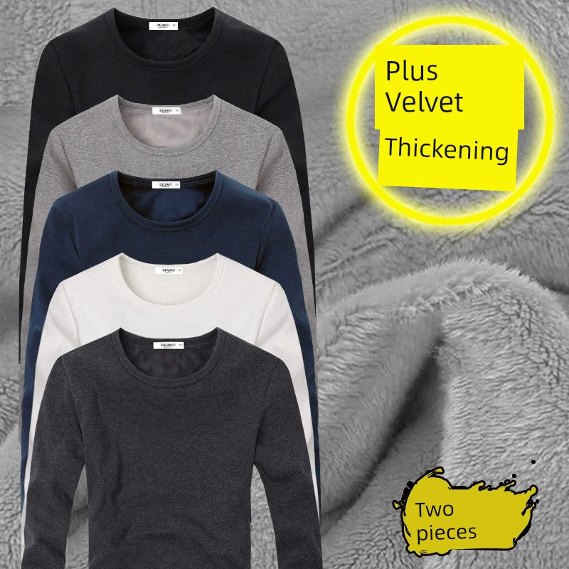 2 PCs (Size 3XL) Thick Warm Men's Inner Wear Long Sleeve T-shirt Autumn Clothes