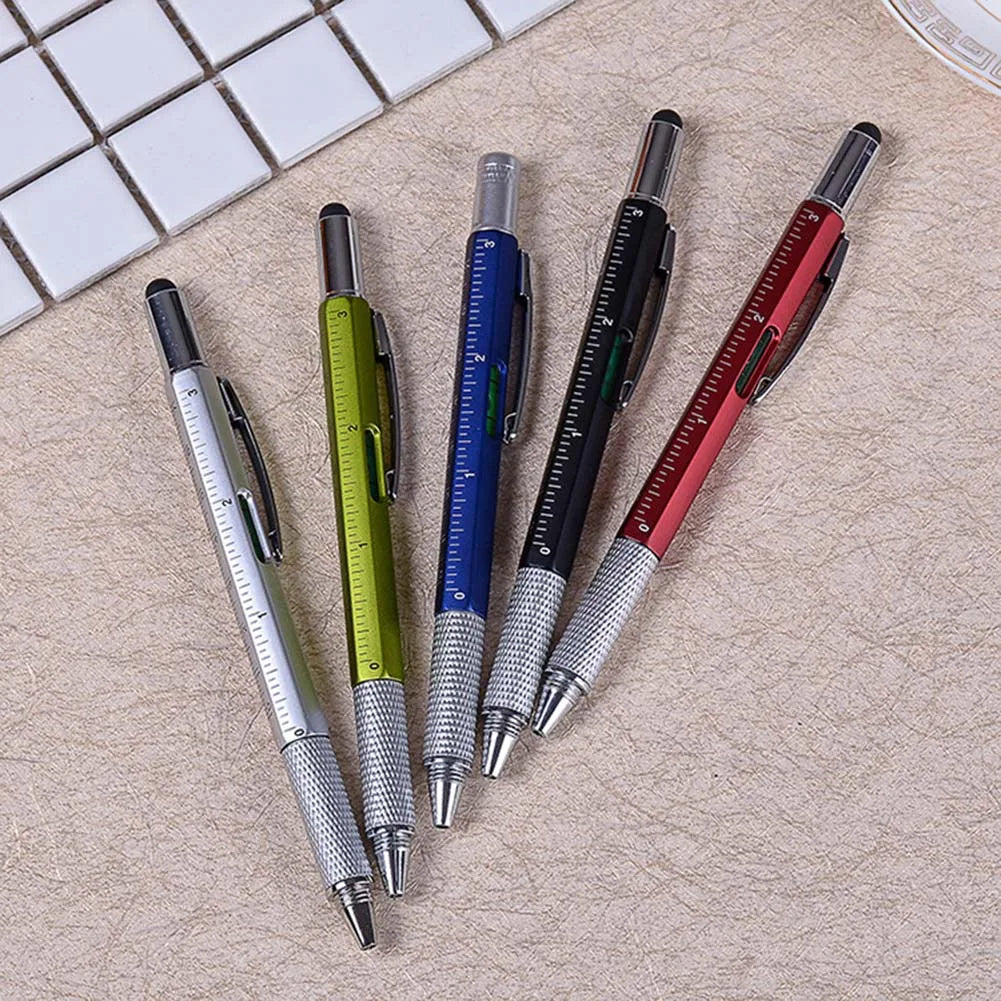 Multi-function Tool Pen Spirit Level Scale Touch Screen 6 In1 Metal Ballpoint Pen Multifunctional Metal Pen Screwdriver