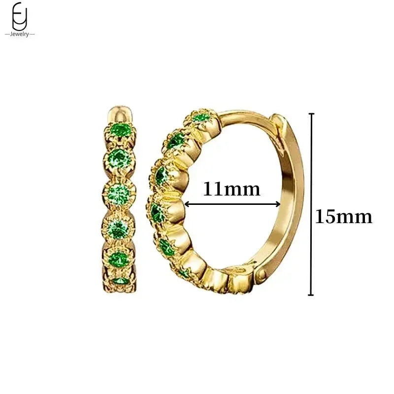 925 Sterling Silver Needle Green Zircon Gold Earrings Heart Hoop Earrings for Women Delicate Stud Earrings Luxury Jewelry Gifts