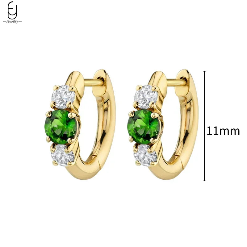 925 Sterling Silver Needle Green Zircon Gold Earrings Heart Hoop Earrings for Women Delicate Stud Earrings Luxury Jewelry Gifts