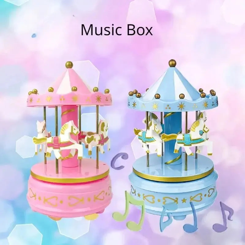 1pc Luxury Carousel Music Box 4 Horses Rotate Rotation Romantic Luxury Carousel Toys Handwork Music Box Gifts