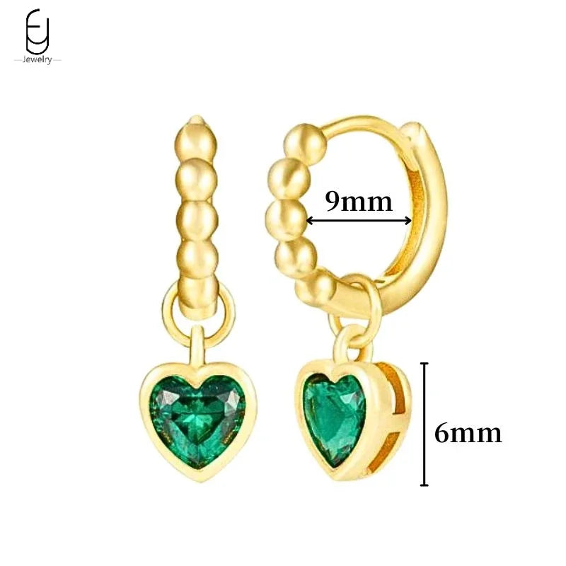 925 Sterling Silver Needle Green Zircon Gold Earrings Heart Hoop Earrings for Women Delicate Stud Earrings Luxury Jewelry Gifts