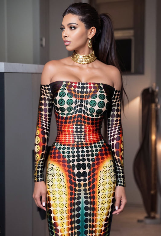 Sexy 3D Effect Printed Long Sleeve New A- line Skirt
