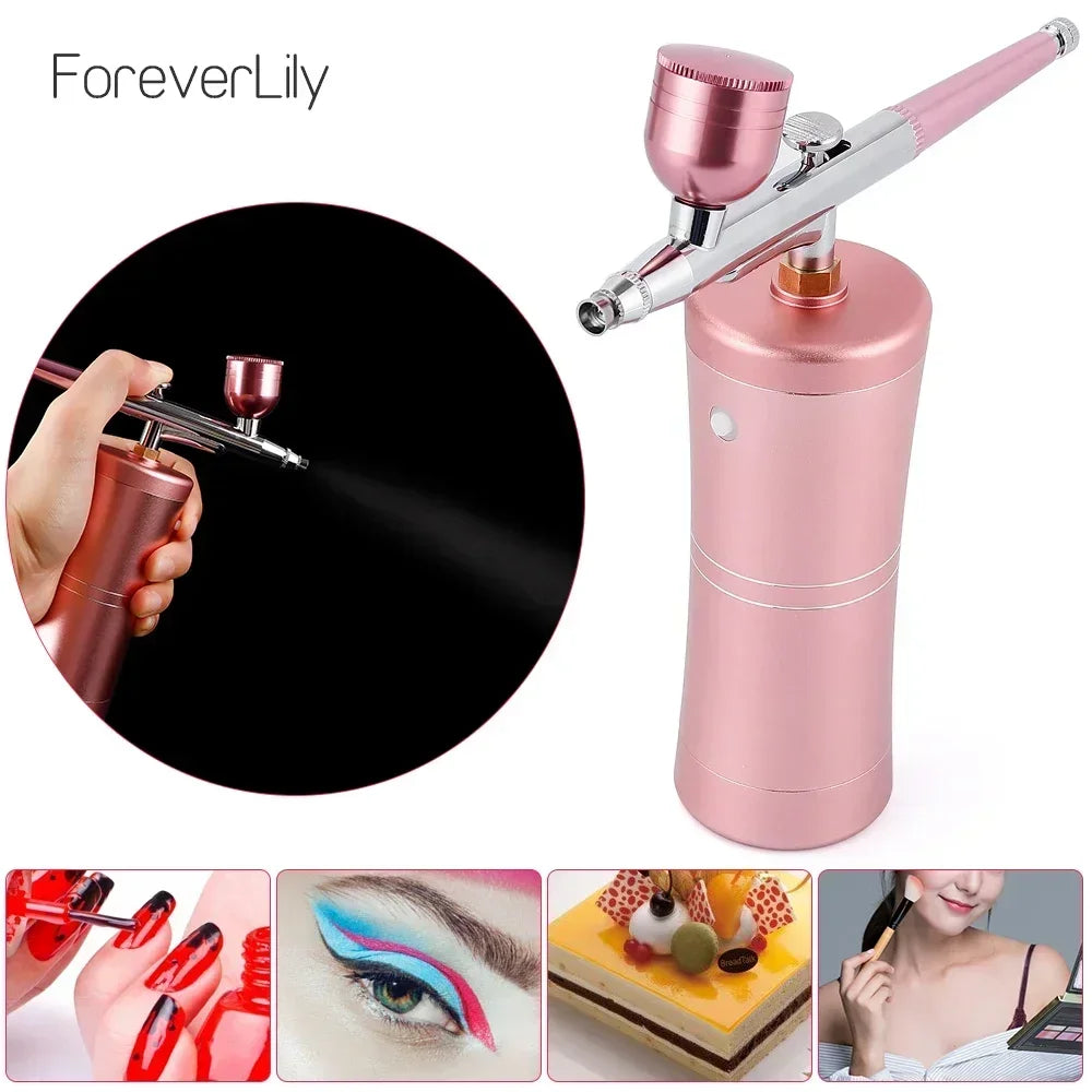 Top 0.3mm Pink Mini Air Compressor Kit Air-Brush Paint Spray Gun Airbrush For Nail Art Tattoo Craft Cake Nano Fog Mist Sprayer