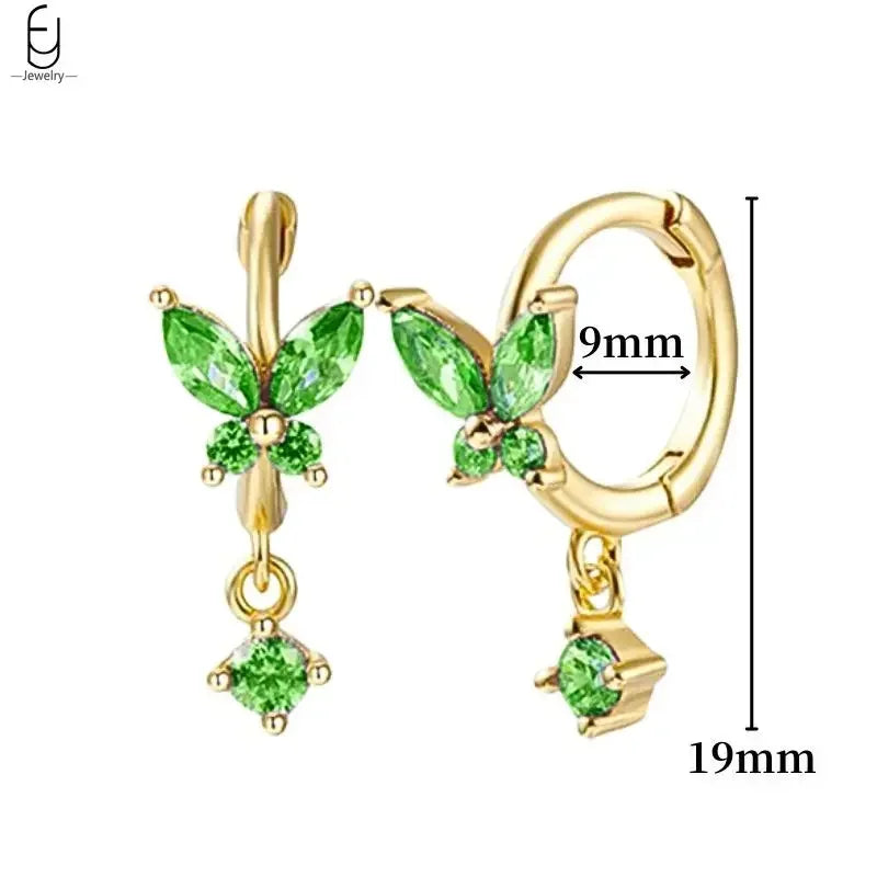 925 Sterling Silver Needle Green Zircon Gold Earrings Heart Hoop Earrings for Women Delicate Stud Earrings Luxury Jewelry Gifts