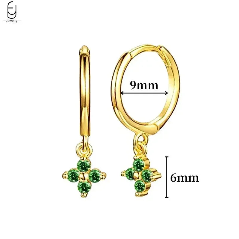 925 Sterling Silver Needle Green Zircon Gold Earrings Heart Hoop Earrings for Women Delicate Stud Earrings Luxury Jewelry Gifts