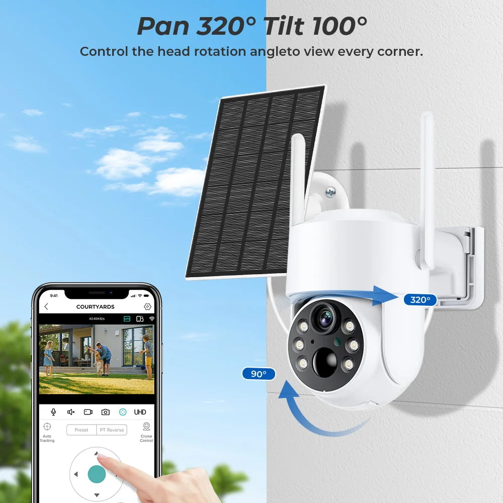 WiFi PTZ Camera Outdoor Wireless Solar IP Camera 4MP HD Built-in Battery Video Surveillance Camera Long Time Standby iCsee APP